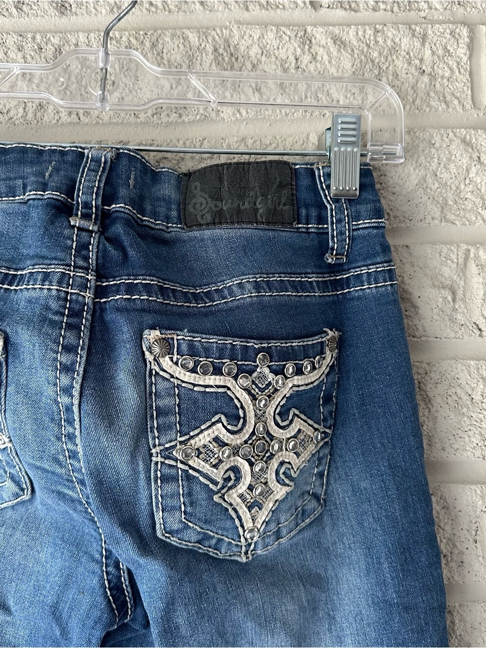 Soundgirl Y2K Bedazzled Boot Cut Ripped Jeans